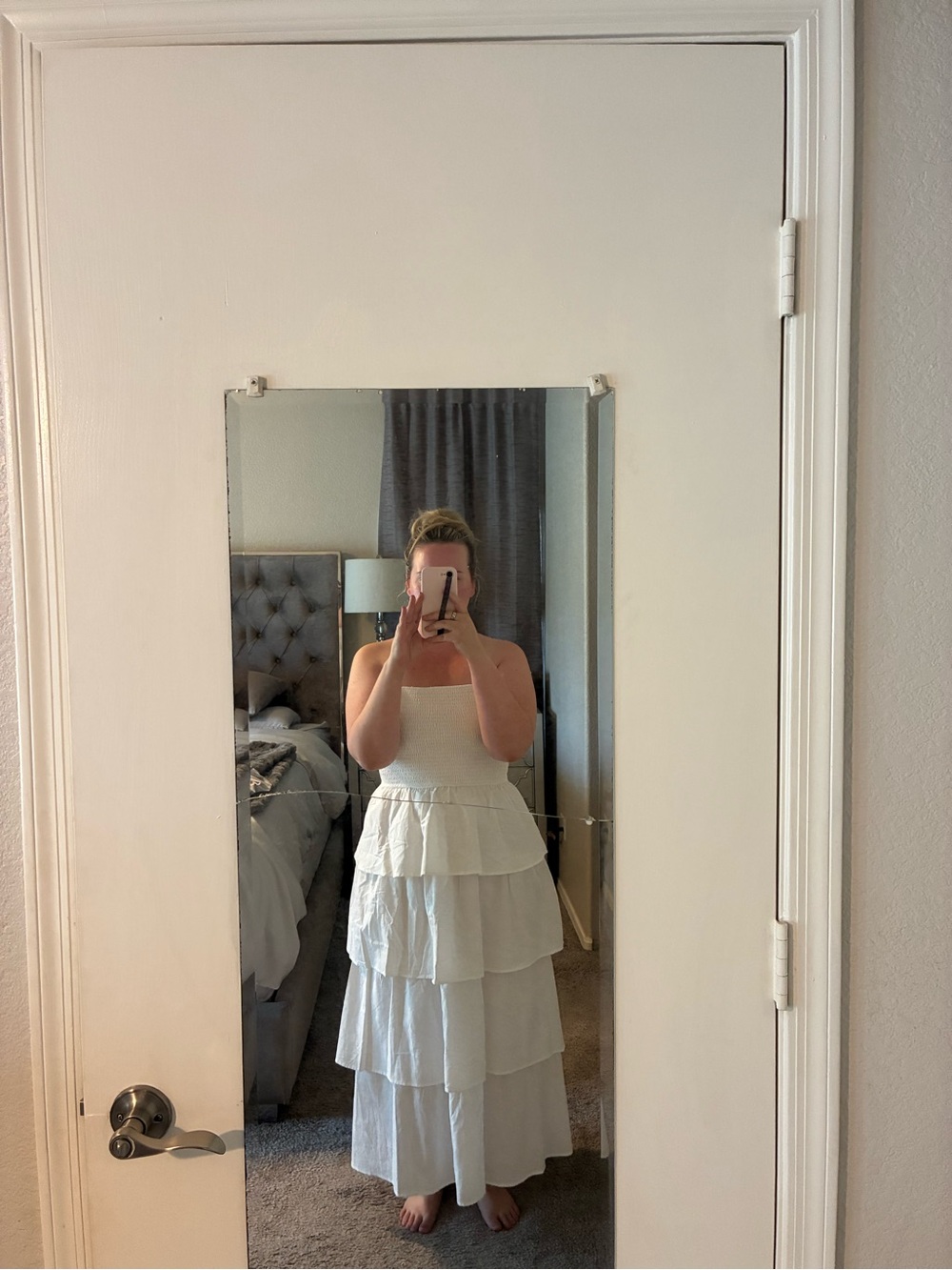 Strapless White Tiered Maxi Dress - Picture 6 of 7